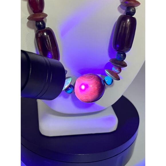 Vintage Bakelite Style Statement
Necklace Tribal Beaded 20"
Burgundy Gold Black - Picture 3 of 16